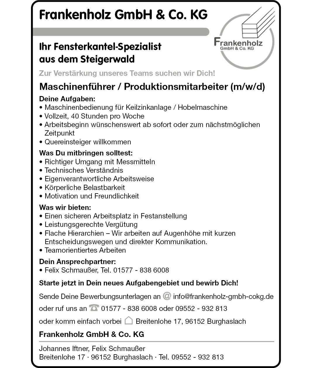 Maschinenführer/Produktionsmitarbeiter (m/w/d)