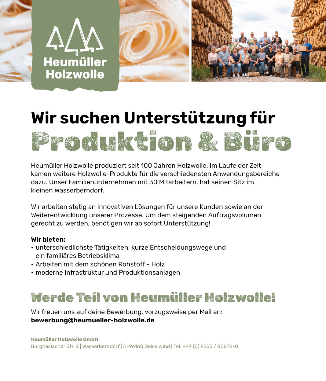 Unterstützung für Produktion & Büro gesucht
