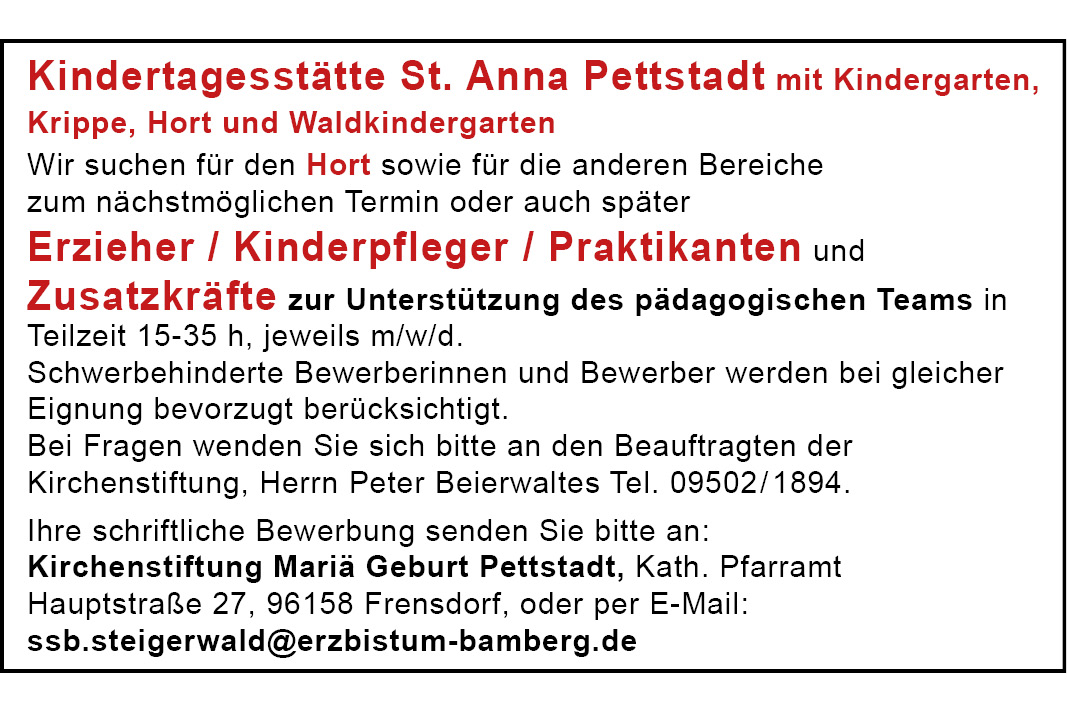 Erzieher (m/w/d) | Kinderpfleger (m/w/d) | Praktikanten (m/w/d) | Zusatzkräfte (m/w/d)